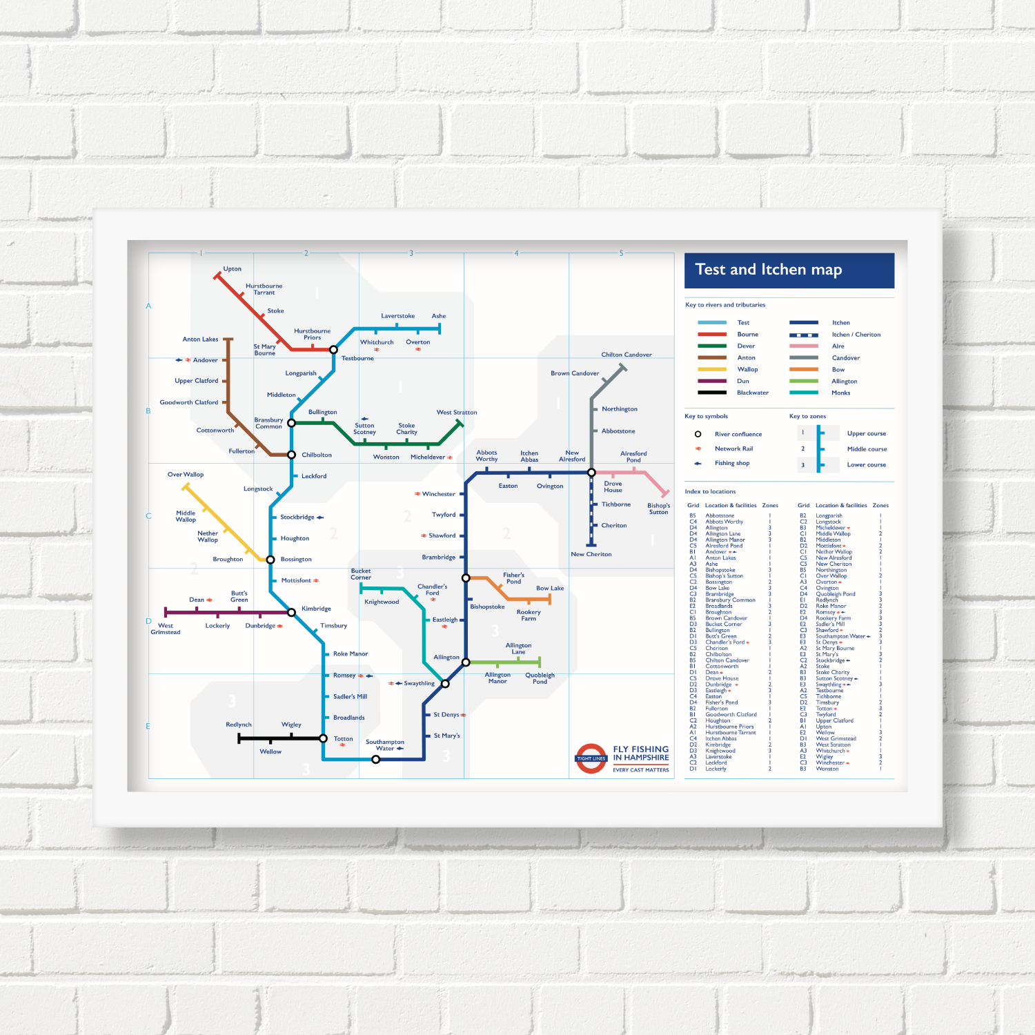 A3 Art Print -  Test and Itchen Fishing Map